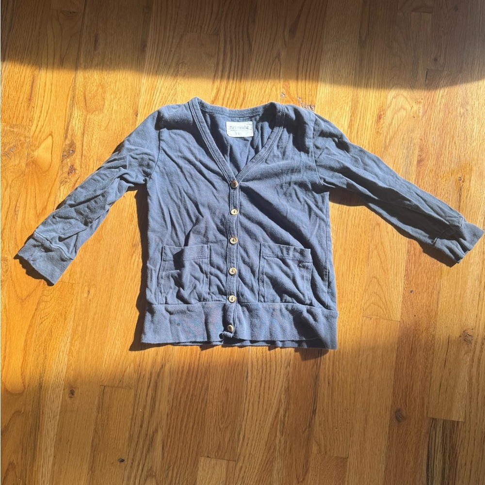 Organic cotton button-up cardigan - blue grey - size 3/4